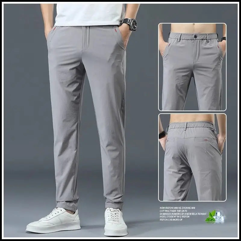 Men Summer Thin Casual Pants Trendy Fashion Classic Solid Color Versatile Straight Trousers Breathable Daily Outdoor Streetwear