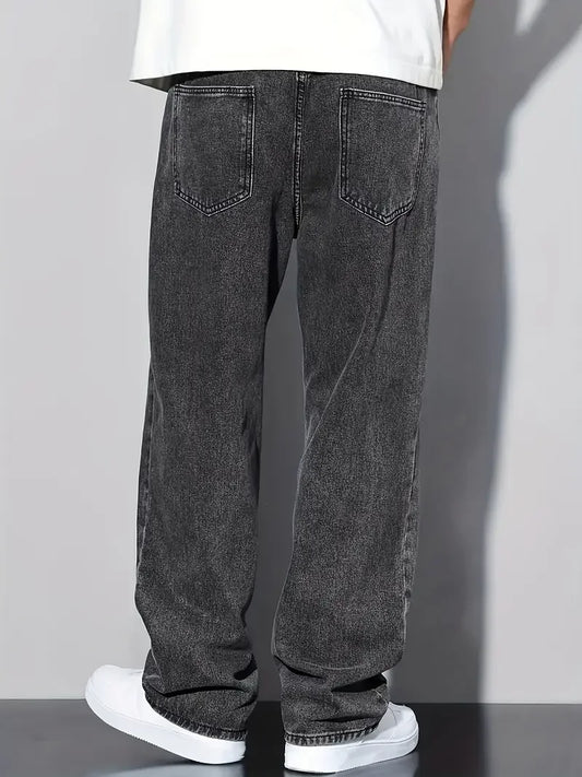 Streetwear Straight-Leg Jeans for Men, Fashionable Straight-Leg Loose-Fit Denim Pants