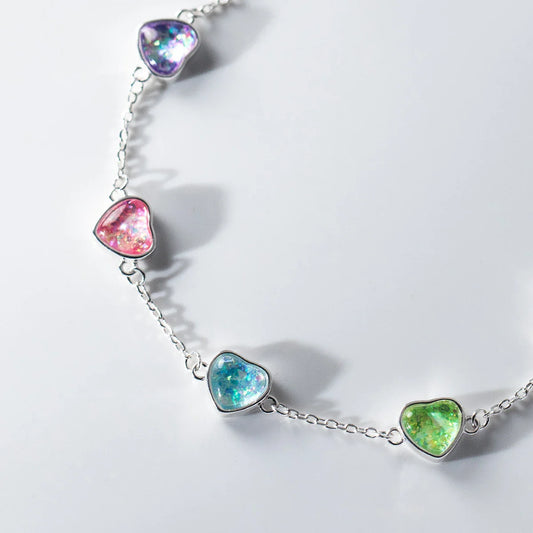 925 Sterling Silver Heart To Heart Colorful Shining CZ Bracelet Adjustable Chain Link For Women Valentine's Day Gifts