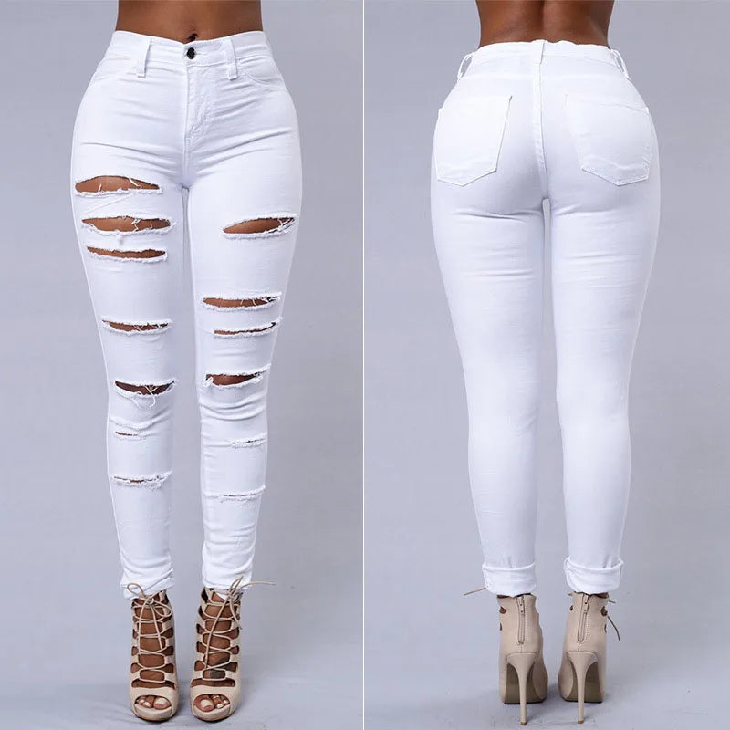 High Waist Ripped Women's Skinny Jeans