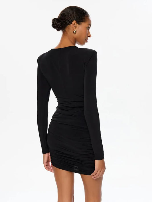 Solid Dresses For Women Fashion Sexy Club Long Sleeves Hollow Out O-Neck Hip Wrap Sheath Mini Vestidos Robes Female Streetwear