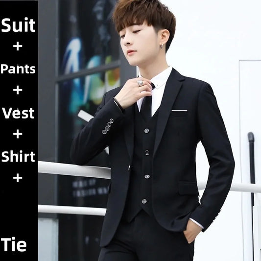 Men's Wedding Suit Three-Piece Set Brother's Match Groomsmen Formal Wear Business Casual Polyester Fiber Flat Collar Slit