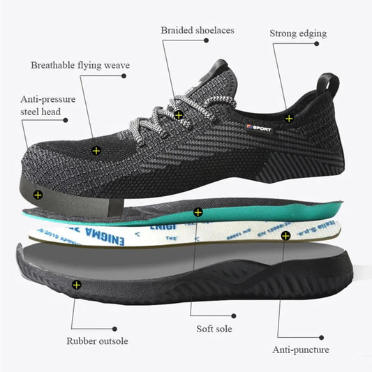 Safety Shoes Men's Work Boots Steel Toe Cap Puncture-Proof Indestructible Security Work Shoes Women Light Comfortable Sneakers