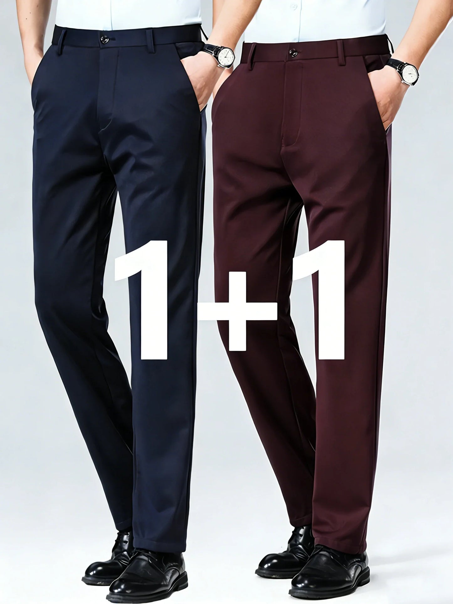 Men's 2-Pack Slim Fit Stretch Dress Pants - Navy Blue Business Casual Trousers, Wrinkle-Resistant Office Work Pants for Daily We