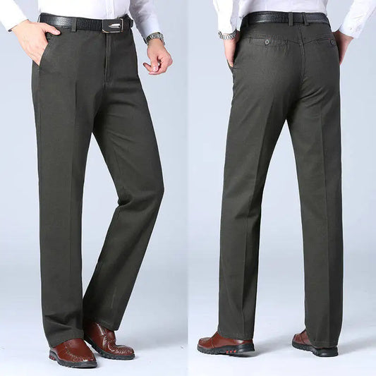 Men's Cotton Suit Pants Smart Casual Straight Solid Color Dress Trousers Men Four Seasons Loose Formal Office Full Length Pants