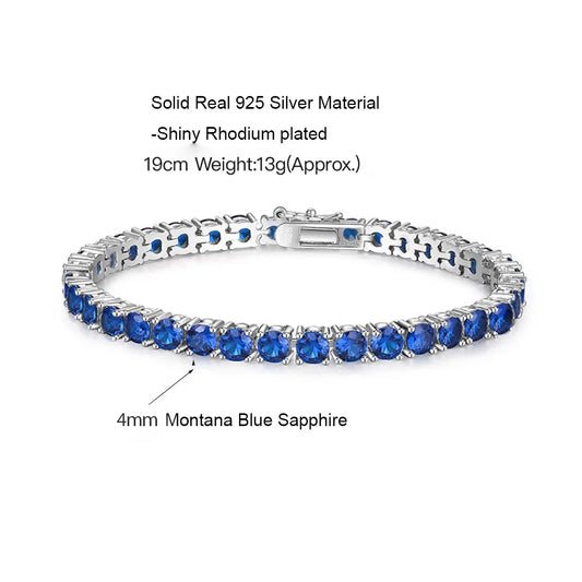 925 Sterling Silver 4mm Tennis Bracelet Sapphire Gemstone Blue Stone Bangle for Women Fine Engagement Wedding Fine Jewelry Gift