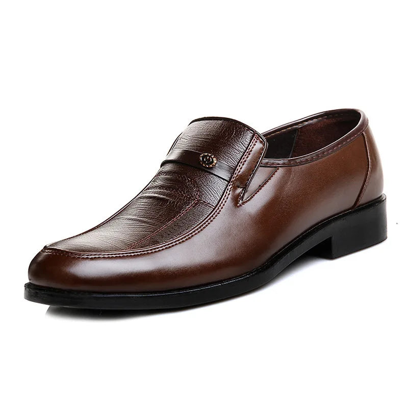 Men leather business shoes plus size slip-on loafers round toe anti-slip formal footwear
