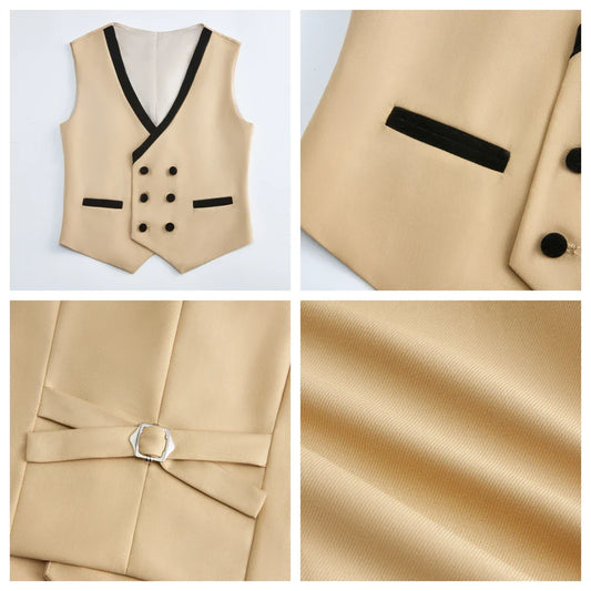 2025 Hotest Boys Formal Suit Set with Velvet Collar - One Button Blazer Vest Pants Bowtie - 3-14 Years Kids Graduation Tuxedo