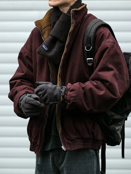 Japanese Vintage MenPolar Wool Jacket Winter High Quality Coat Thick Korean Streetwear Loose Couple Fashionable Male Warm Jacket