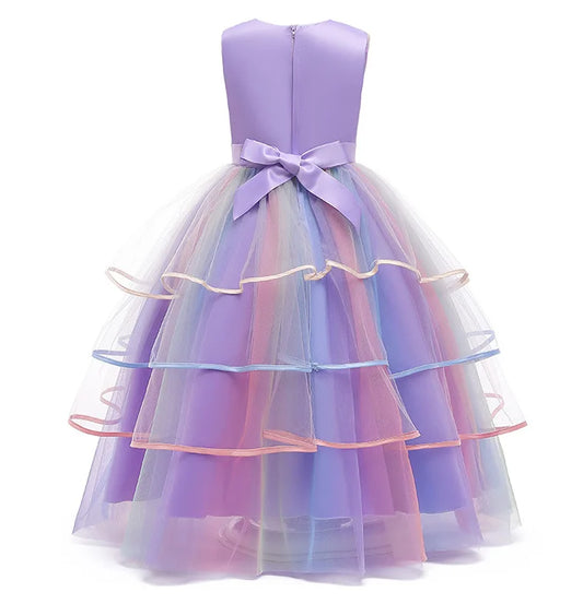 Girls Fantasy Unicorn Long Dress Rainbow Princess Girls Birthday Party Dress Children Kids Carnival Prom Gown for teen 3-12years
