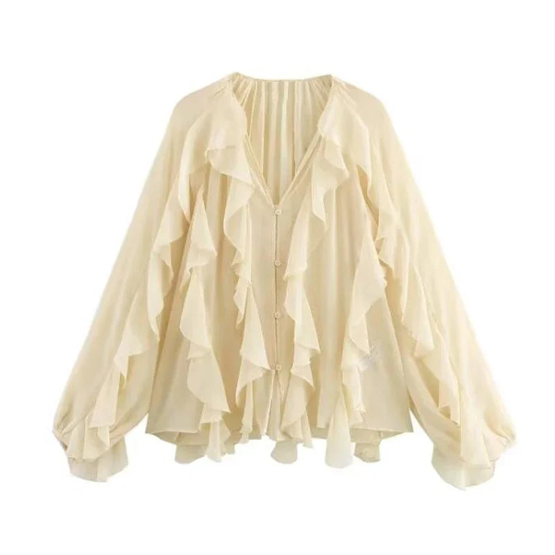 2025 Ruffle Blouses for Women Semi Sheer Shirts and Blouses Woman Summer Casual Blouses Woman Fashion Tops Womens Blouses