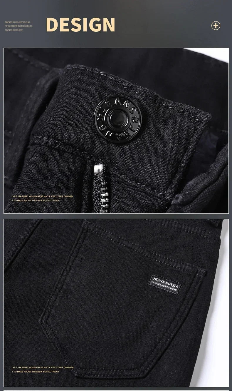 Calça Jeans Masculina de Inverno Preta Reta Elástica com Forro de Veludo Grosso e Pelúcia Calça Casual Masculina Plus Size