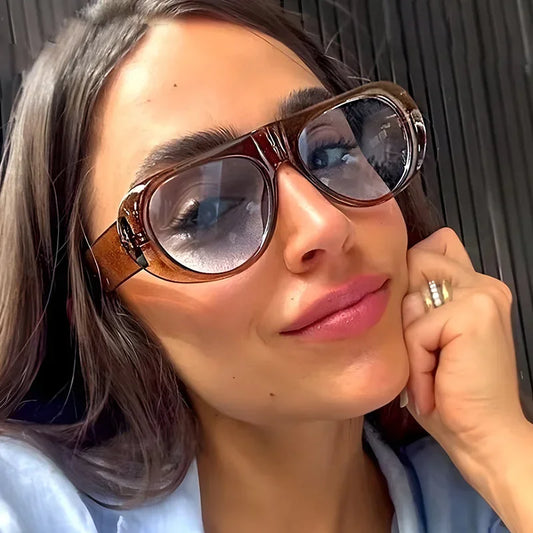 Vintage Oversized Oval Sunglasses Women Men New Fashion Wide Leg Leopard Red Gradient Sun Glasses Ladies Trendy Sexy Shades