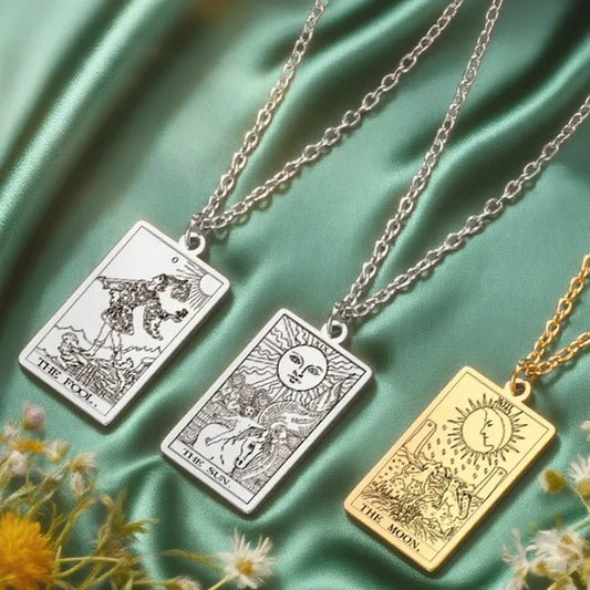 Tarot Cards Necklace Women Stainless Steel Necklace Wealth Amulet Classic Tarot Major Arcana Divination Charm Jewelry