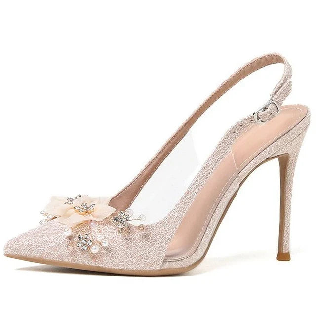 French Flower Wedding Shoes Women's Thin Heel Pointed Head High Heel Fashion Bag Head Summer Women's Sandals