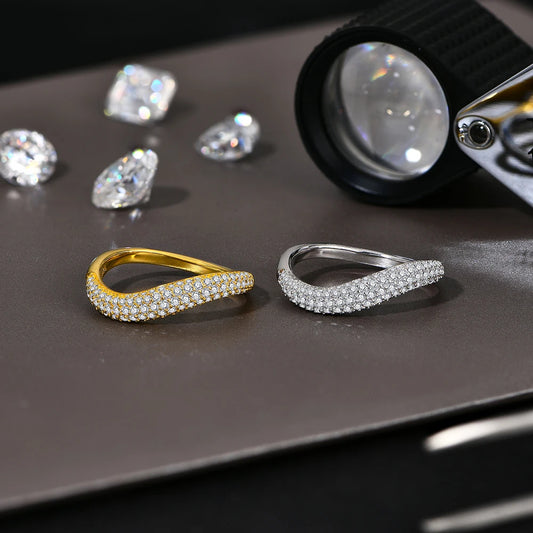 Sparkling Full D Color Moissanite Ring for Women VVS1 Lab Diamond Wavy Band S925 Sterling Silver Stackable Wedding Gift