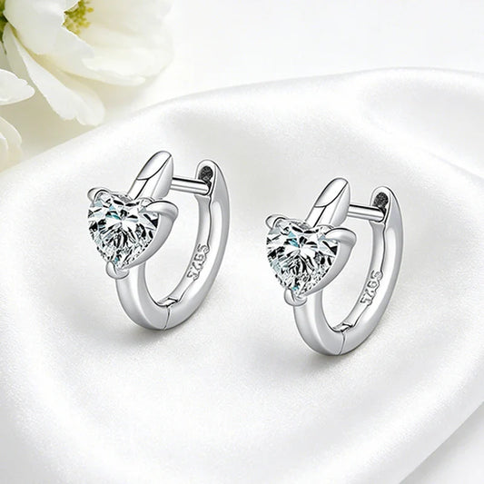 1CTTW Heart Cut Moissanite Hoop Earrings for Women Shine Wedding Party Jewelry Lab Diamond Earring Pure 925 Silver Gifts