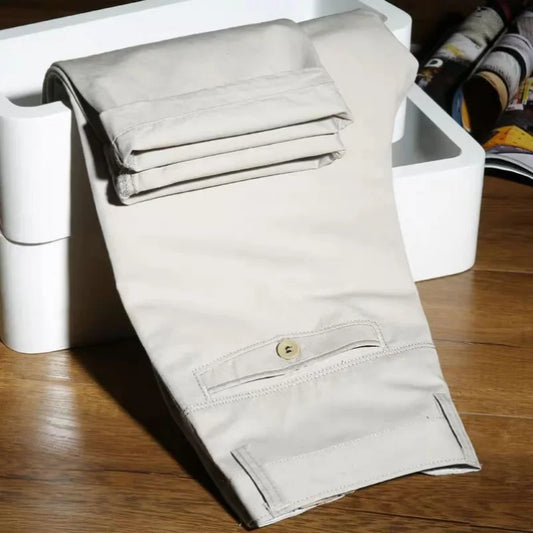 Summer Thin 100% Cotton Pants Mens Autumn Thick Suit Pant Slacks High Waist Straight Loose Bland Solid Business Casual Pants