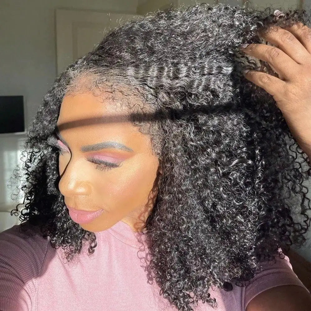 Curly 13x4 HD Swiss Lace Frontal Human Hair Wig Pre Plucked with Natural Full Edges and Baby Hair for Women