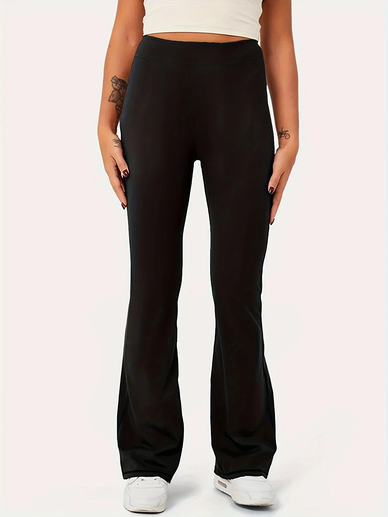 Women's plus size knitted fabric solid color fashion casual style straight pants