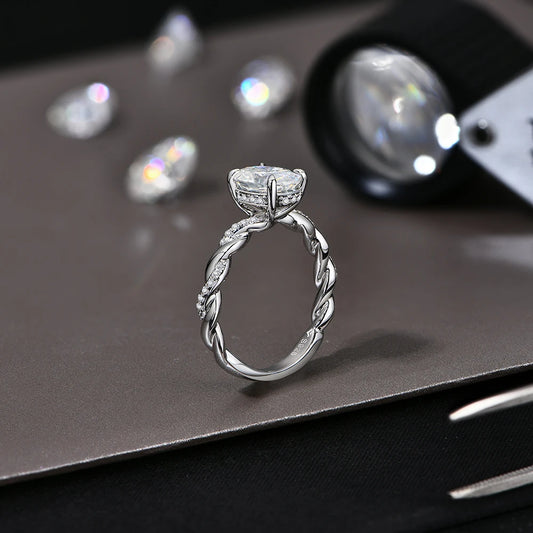 New 2CT Oval Cut Moissanite Ring S925 Silver 18K Gold Plated Cross Solitaire Rings for Women Engagement Wedding Jewelry