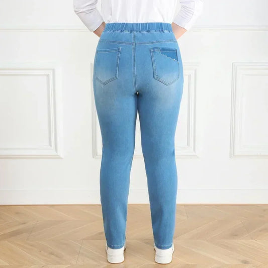 Calça Feminina Lápis de Cintura Alta, Grande, Justa e Elástica