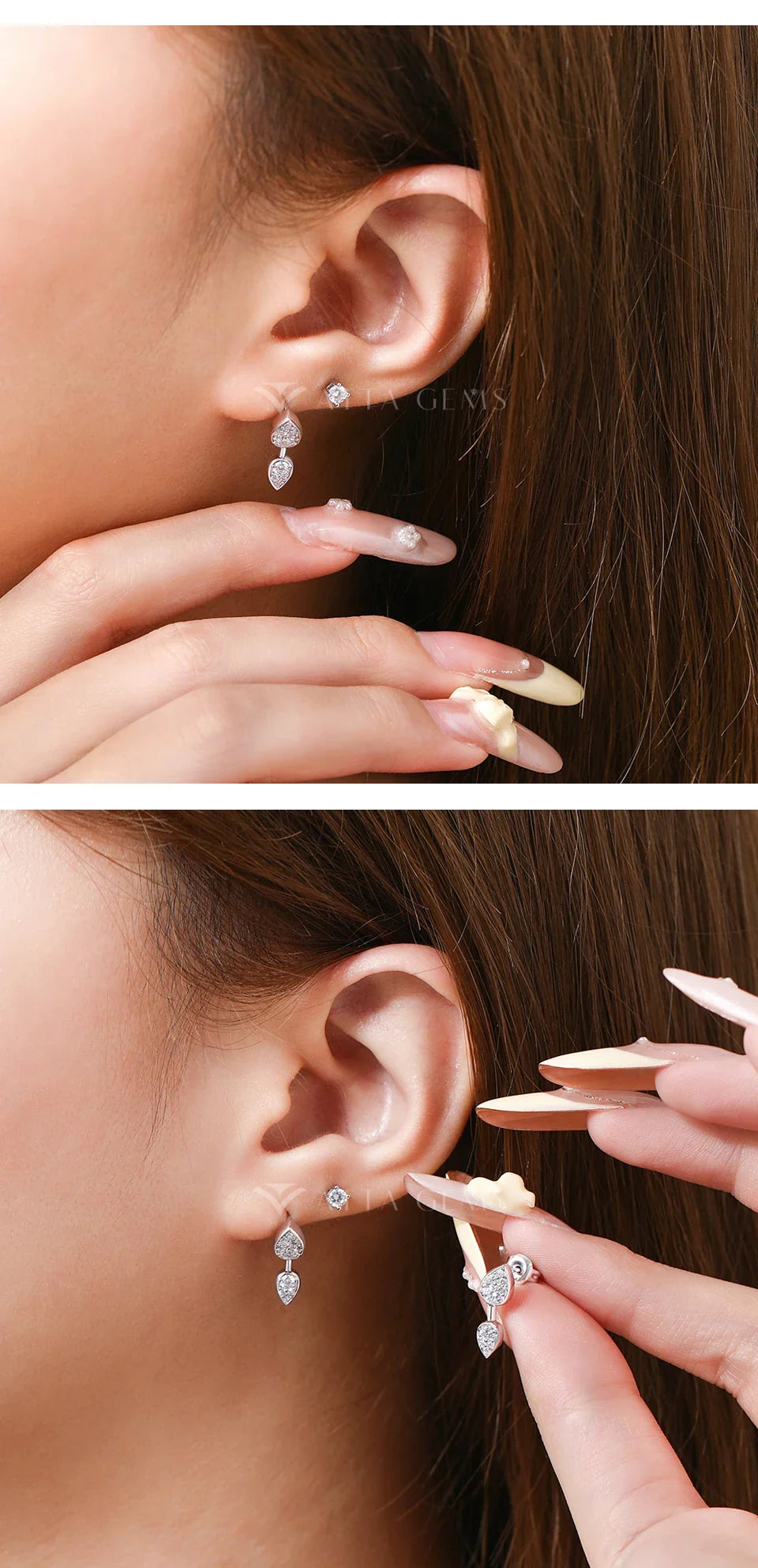 Classic Full Moissanite Stud Earring Double Teardrop Design S925 Sterling Silver 18kGold Plated For Women Party Jewelry