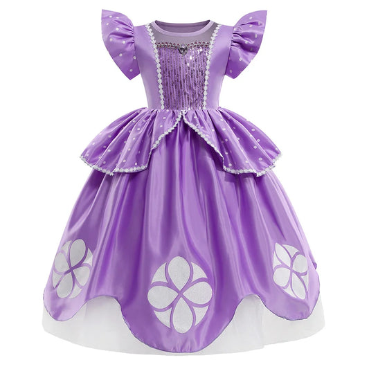 Little Sophia Role Playing Cute Ball Gown Sofia Costume Play Dress Tea Length Puffy Birthday Party Frock As a Intern Princess