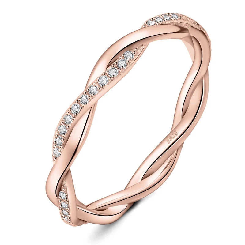 Moissanite Wedding Rings for Women Twisted 925 Sterling Silver 18K White Gold Plated Eternity Stackable Engagement Ring