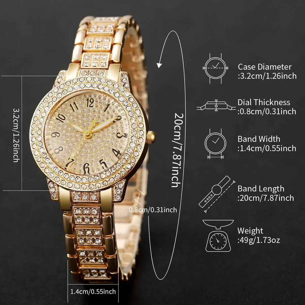 6PCS/Set Luxury Full Diamond Women Watches Fashion Ladies Quartz Wristwatch Jewelry Set Reloj Mujer(Without Box)