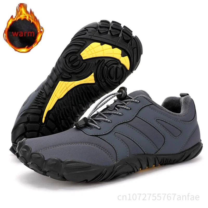 Sapatos Masculinos de Inverno Quentes, para Pés Descalços, Impermeáveis, Bico Largo, Sola de Borracha Antiderrapante, Pelúcia Forrada, Tênis de Caminhada, Sapatilhas de Corrida Outdoor
