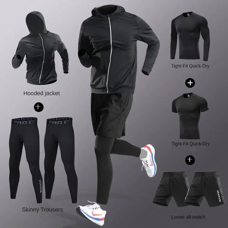 3-7Pcs Men's Ice Fiber Quick-Dry Running Fitness Full Set/Suit Tracksuit For Marathon, Training Cycling,Jogging,Gym, sweatpants