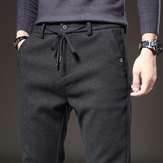 2024 New Brand Slim Casual Pants Men Spring Autumn Business Work Cotton Black Grey Blue Trousers Male Fashion Korean Clothing
