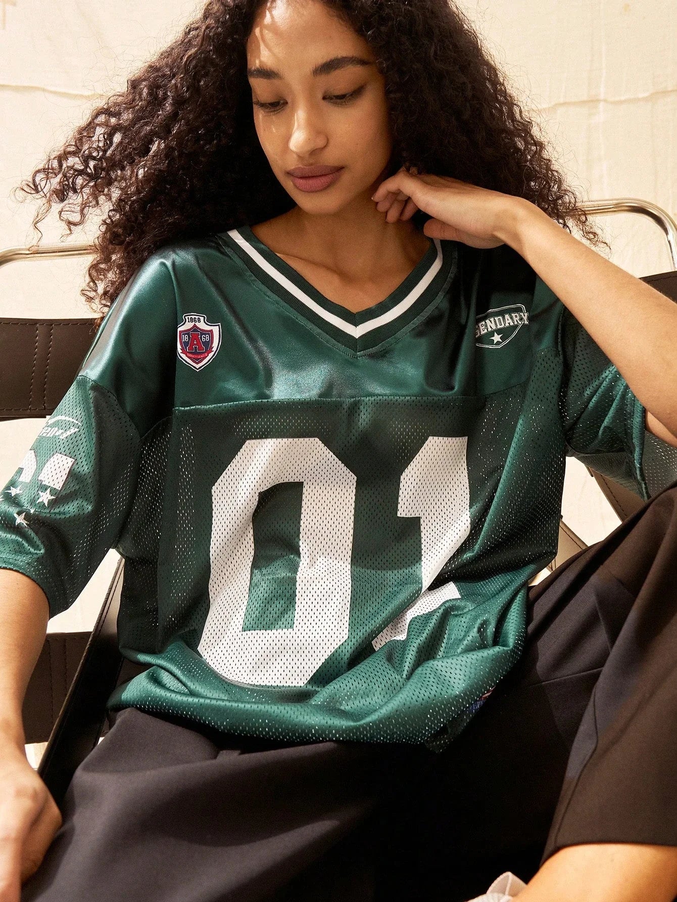 American Sports Fashion V-Neck T-Shirt Street Y2K Hip-Hop Jersey Women's Loose Breathable Quick Drying Casual Versatile Top