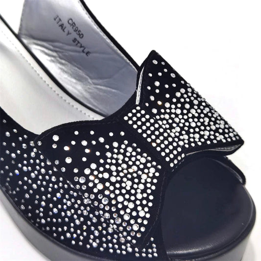 2024 Silver Fashion Square Heels with Platform African Women Shoes and Bag Set Full Crystal Pumps for Wedding Party