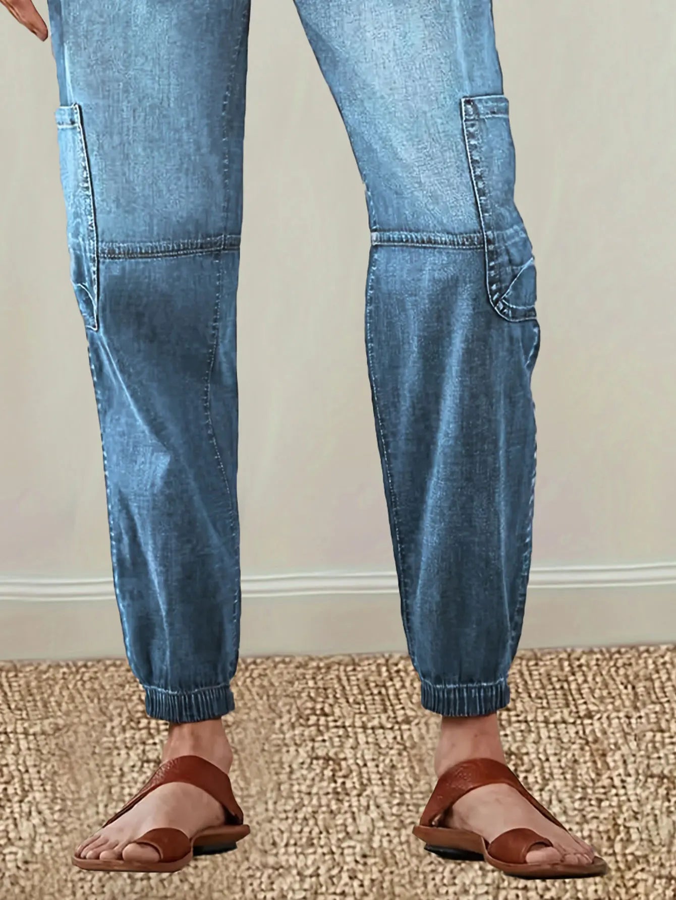 Women's stylish high waist blue denim loose fit jeans