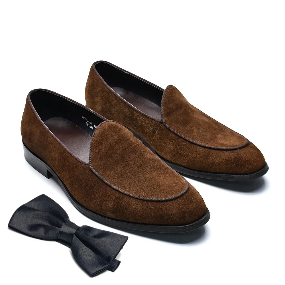 Luxury Italian Wedding Party Men's Loafer Dress Shoes Cow Suede Leather Slip-on Gentleman Fashion Suit Formal Shoes Man Footwear