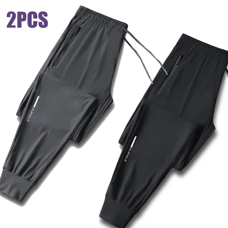 High Quality Ice Silk Pants For Men's Summer Slim Casual New Loose High Elasticity Quick Drying Outdoor Running Casual Pants