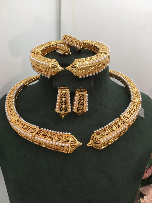 Trendy Fashion 4PCS Luxury Waterdrop Indian Jewelry Sets For Women Wedding Party Indian Dubai Bridal jewelry Sets