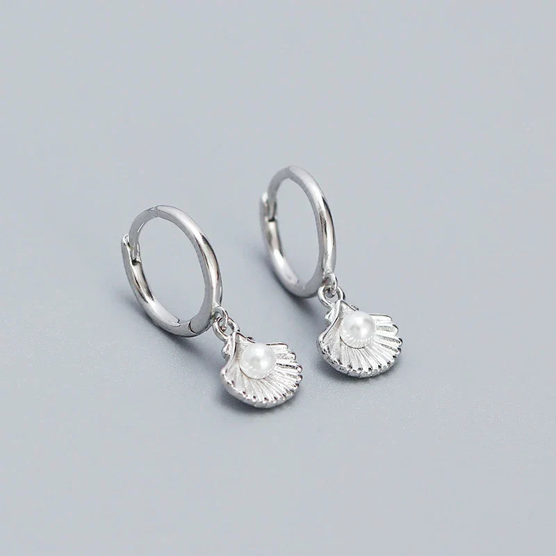 925 Sterling Silver Romantic Sea Shell Pendant Synthetic Pearl Drop Earrings for Women Trendy Beach Bohemian Part Jewelry