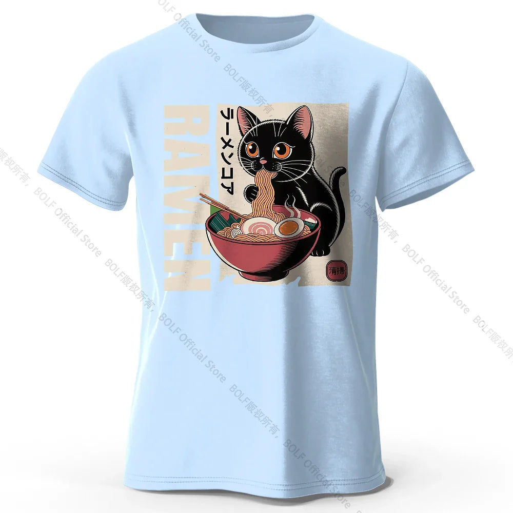 Men's Ramen Printed T-Shirt 100% Cotton Oversized Japanese Graphic Tees for Women Summer Tops Noodle Streetwear
