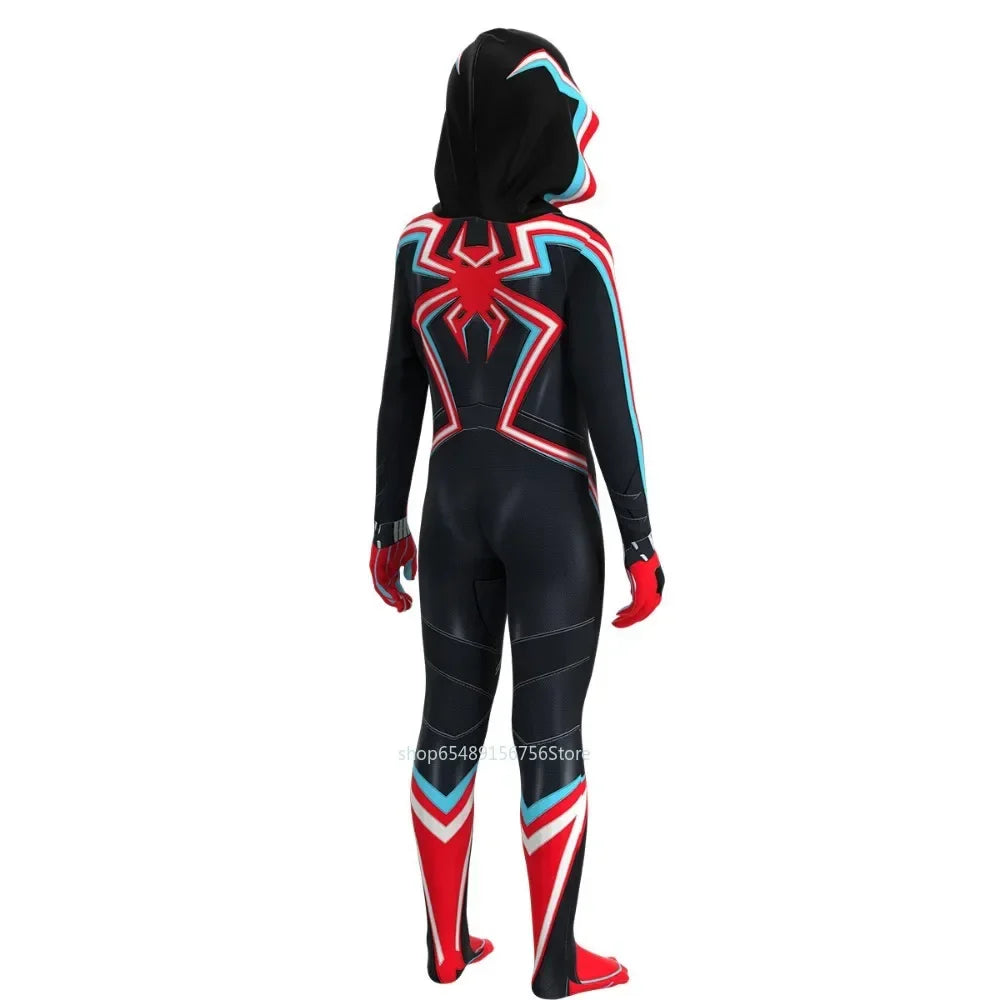 Black Spiderman 2099 Miles Morales Cosplay Costume For Kids Gift Into Verse Spider Man Bodysuit Superhero Child Jumpsuit Suit