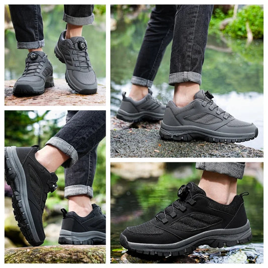 Sapatos Esportivos Masculinos de Primavera e Outono para Exterior com Fivela Rotativa, Confortáveis, Antiderrapantes, de Caminhada, Tamanhos Grandes 39-48