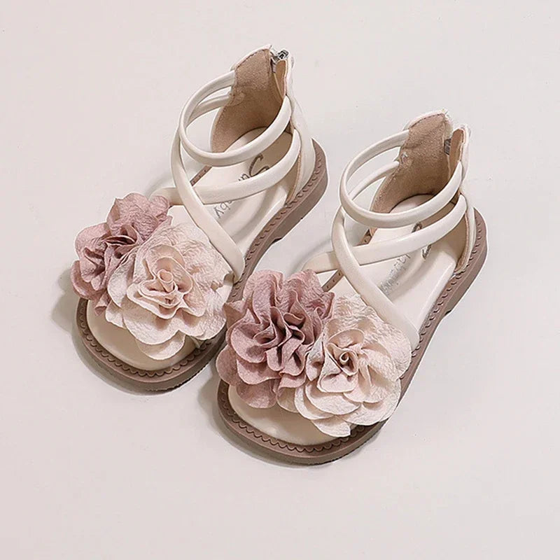Girls' Sandals 2024 Summer New Children's Flower Princess Shoes Soft Sole Anti Slip Baby Girls' Roman Sandals