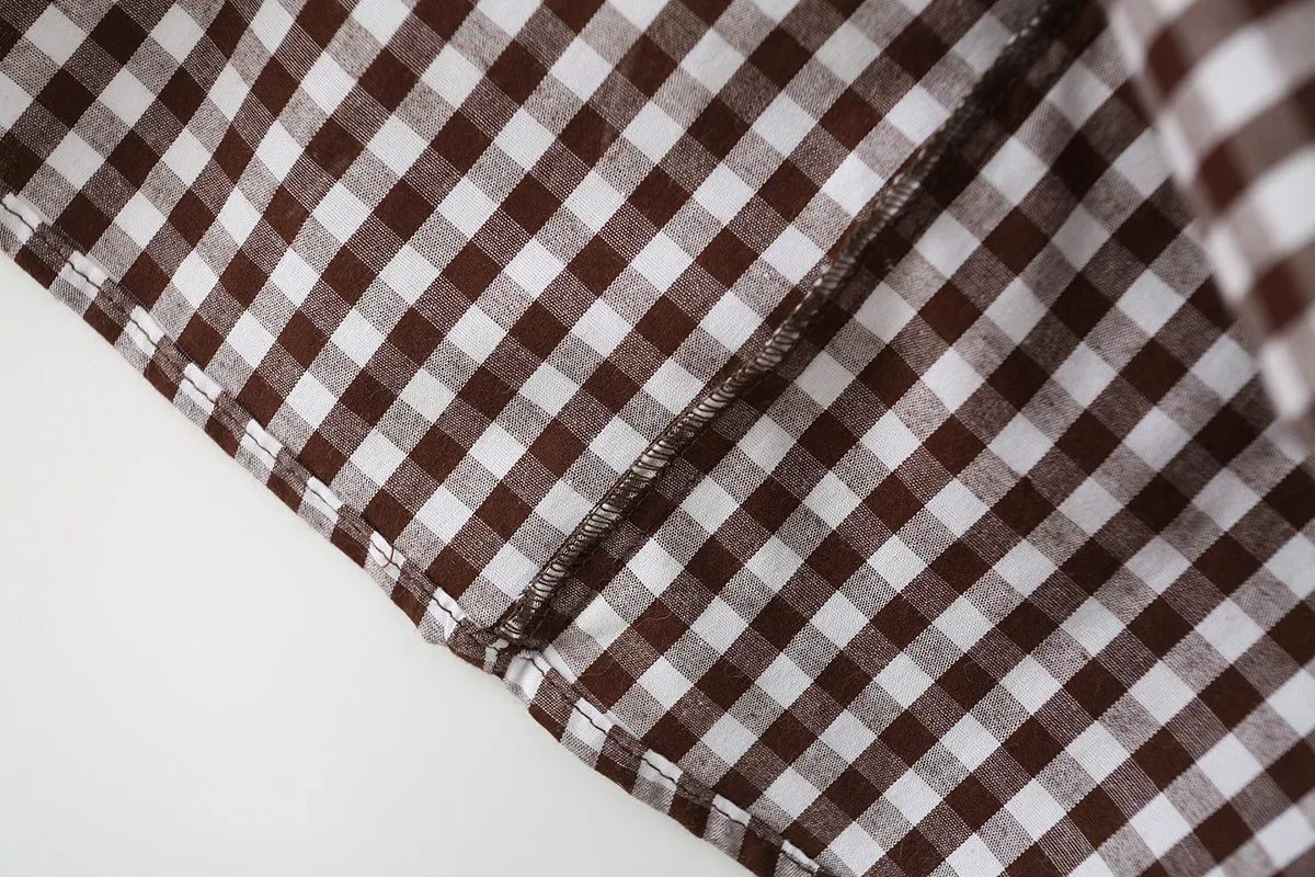 Women's Cotton Gingham Cropped Ruffle Tie Neck Blouse Spring Autumn 2026 Chic Modern Long Sleeve Shirt Tops for Woman