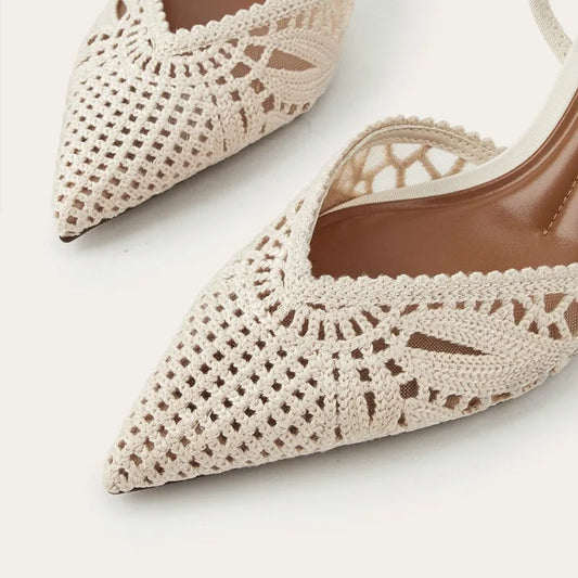 Woven Openwork Singback High-Heeled Sandals Women Sexy Pointed-Toe High Heels for Ladies Summer Comfortable Elegant Women Shoes