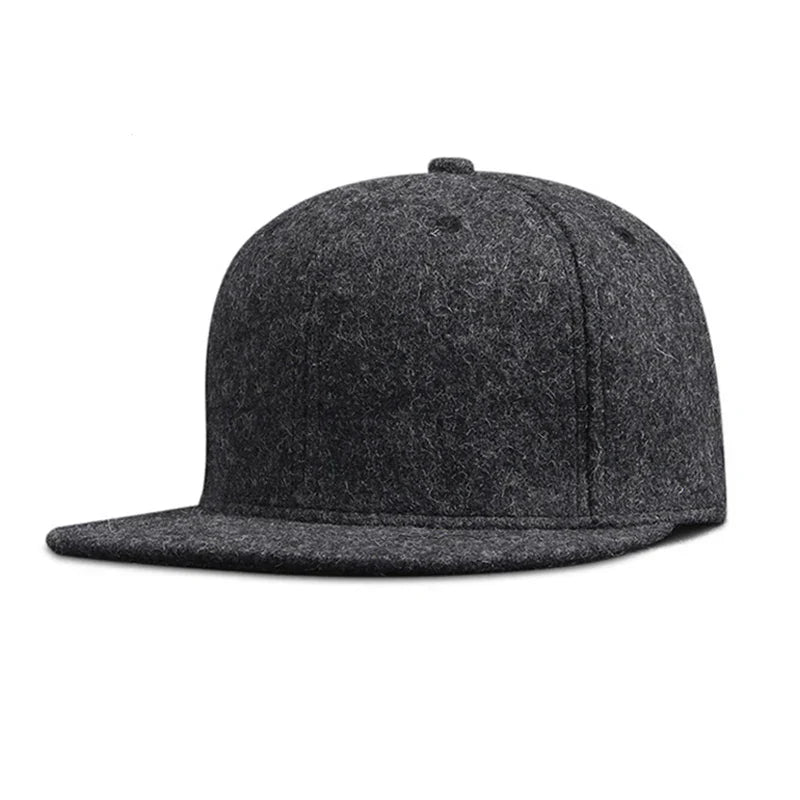 Woolen Winter Full Closed Fitted Cap Hat New York Size Trucker Men Bill Hip Hop Solid Baseball Blank Flat Visor Brim Era