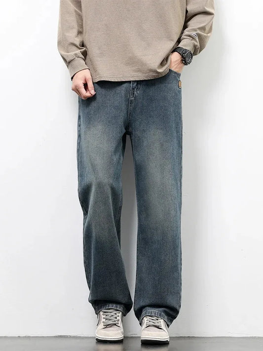 Primavera Outono American Retro Jeans Retos Masculinos Streetwear Coreano Moda Solta Folgada Perna Larga Calça Jeans Masculina Casual