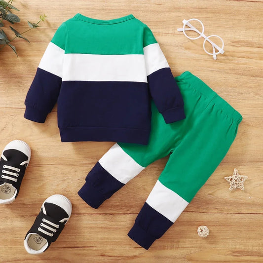 Newborn Baby Boy 2PCS Clothes Set Patchwork Long Sleeve T-shirt Top+Pants Set Autumn Sport Casual Outfit for Toddlers 0-2 Years