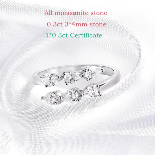 Water Drop Certified Moissanite Ring for Women Lab Diamond Promise Band Pure S925 Silver Female Crown Single Tail Rings